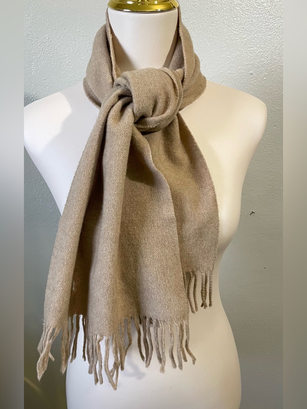 Vintage Pure Cashmere Tan Scarf Made In Western Germany Fringe Quiet Luxury Soft